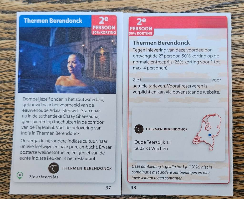 Thermen Berendonck. 2e persoon 50% korting., Tickets en Kaartjes, Kortingen en Cadeaubonnen
