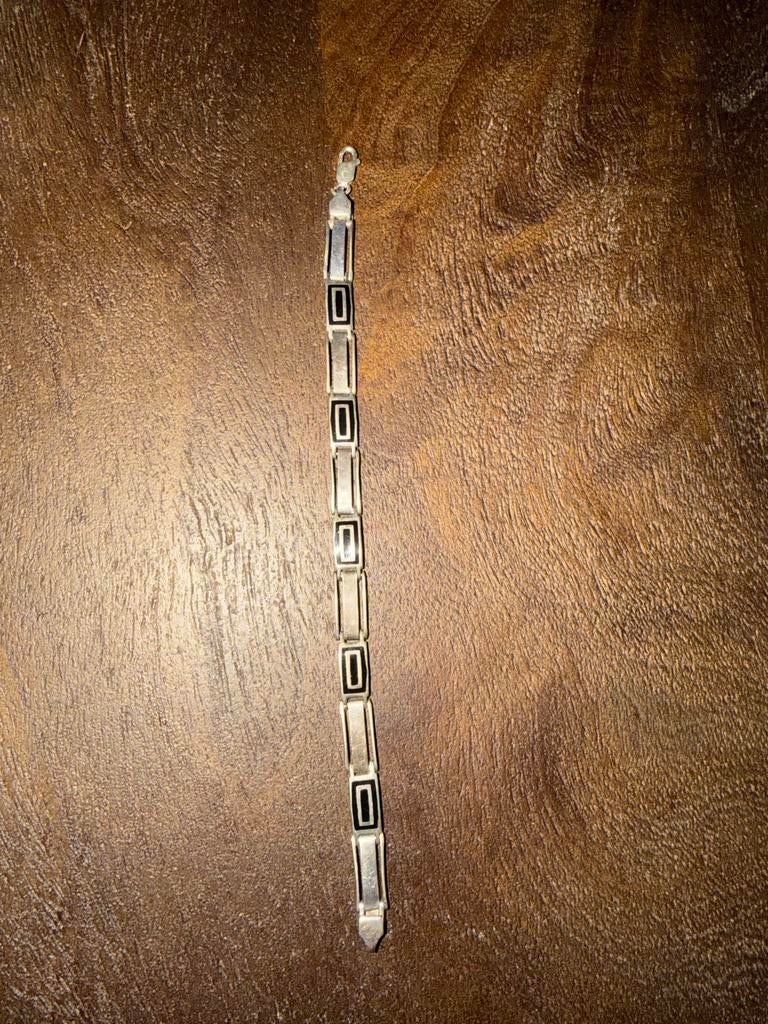 Zilveren Armband 925 met Zwarte Inlays, Sieraden, Tassen en Uiterlijk, Ophalen of Verzenden, Gebruikt, Zilver
