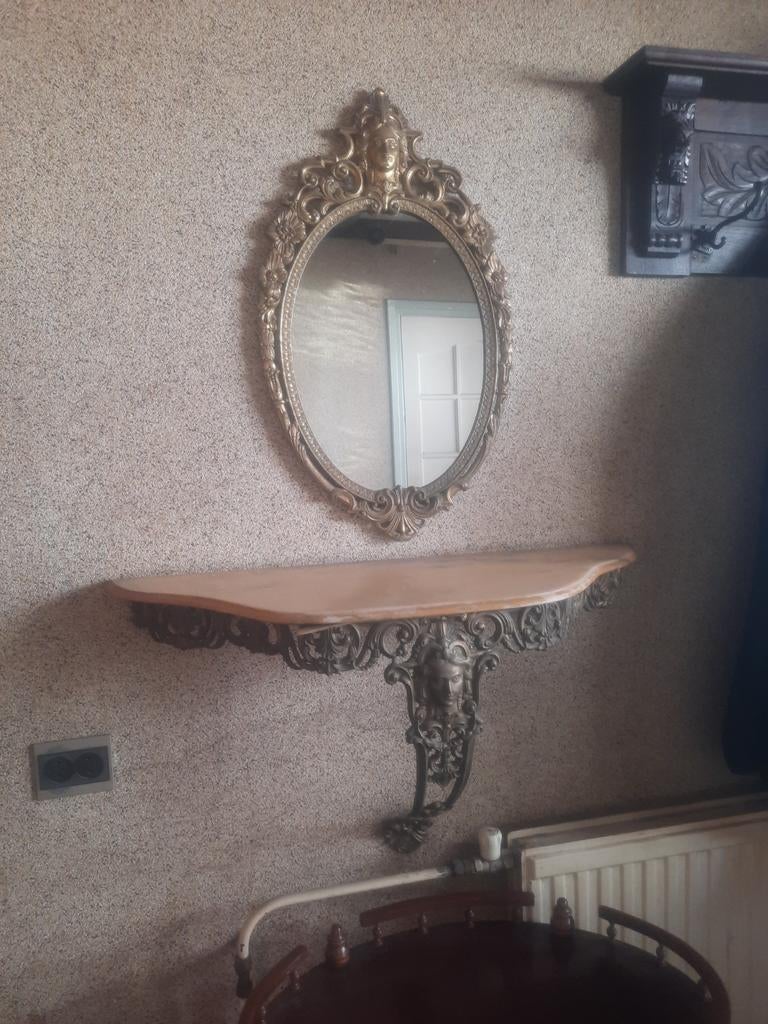 Antieke spiegel met console - Barokstijl, Ophalen, Rechthoekig