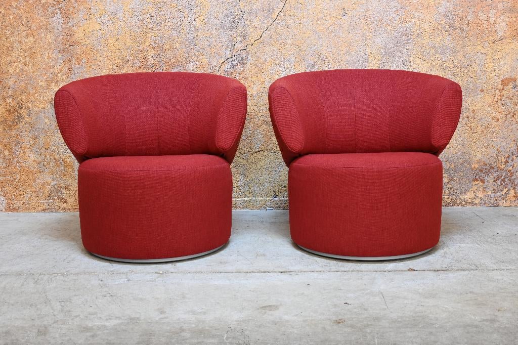 ZGANieuw 2 rode stoffen Rolf Benz 684 design fauteuils, 75 tot 100 cm, Zo goed als nieuw, 75 tot 100 cm, Rolf Benz