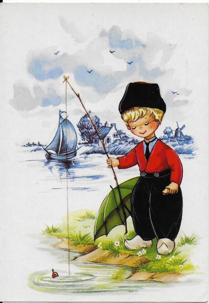 A7 gelopen ansichtkaart vissend hollands boertje, Verzenden, 1980 tot heden, Gelopen
