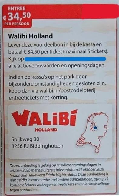 Walibi Holland kortingsbon, Drie personen of meer, Kortingskaart