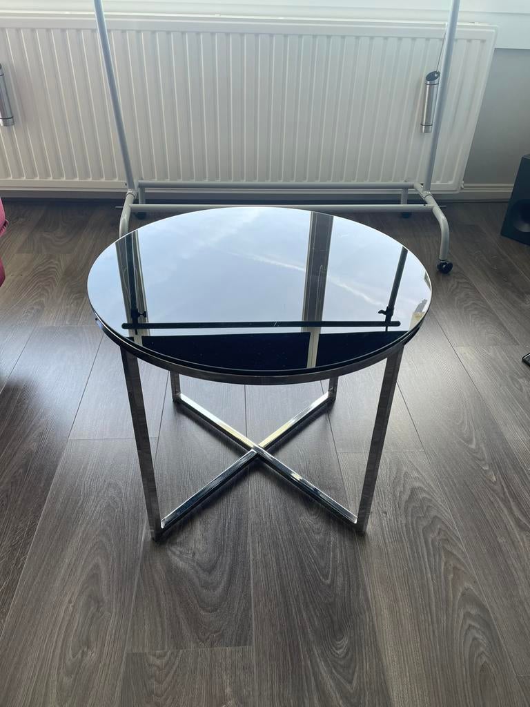 Bijzettafeltje - zwart glas, Minder dan 55 cm, Gebruikt, Rond, Ophalen