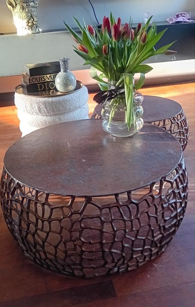 Set van 2 metalen salontafeltjes, Huis en Inrichting, Tafels | Salontafels, Ophalen, Gebruikt, 50 tot 100 cm, Modern, Industrieel