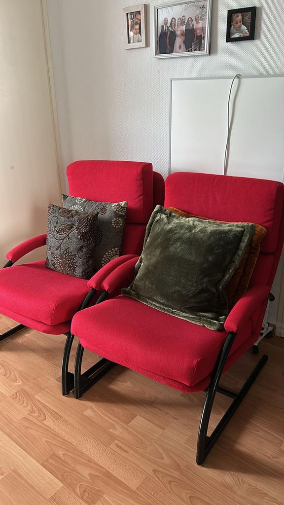 Twee roden mooie fauteuils, Ophalen, Gebruikt, 75 tot 100 cm, 50 tot 75 cm