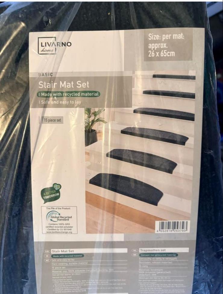 Nieuwe trapmatten set - 15 stuks, zwart, 26x65cm, Zwart, Nieuw, Rechthoekig, 50 tot 100 cm