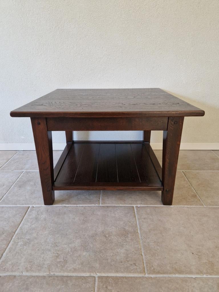 Massief Houten Bijzettafel / Lage Salontafel | Donker Eiken, Huis en Inrichting, Tafels | Bijzettafels, Ophalen, Gebruikt, Nvt