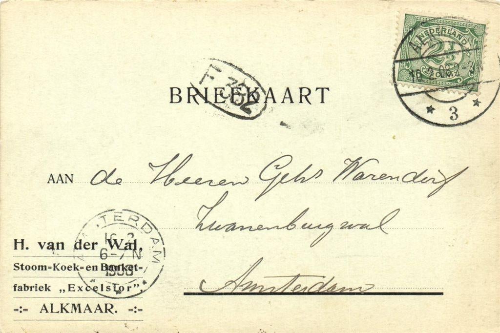 Stoom Koek en Banketfabriek Excelsior, Alkmaar - 02.1908 - b, Ophalen of Verzenden, Briefkaart