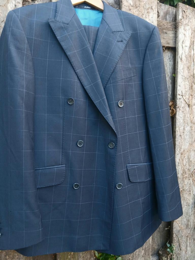 Heren Frans Molenaar kostuum mt 50,donkerblauw ruit, Ophalen of Verzenden, Zo goed als nieuw, Maat 48/50 (M), Blauw