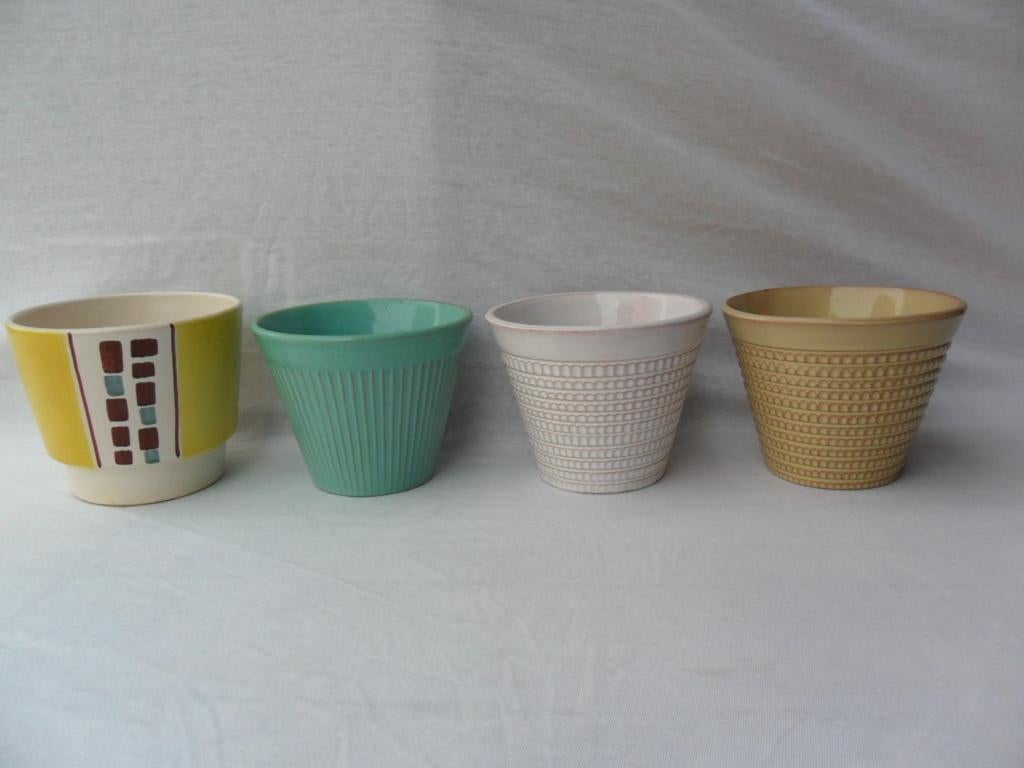 Vintage bloempotjes (4x), Ophalen, Gebruikt, Rond, Binnen