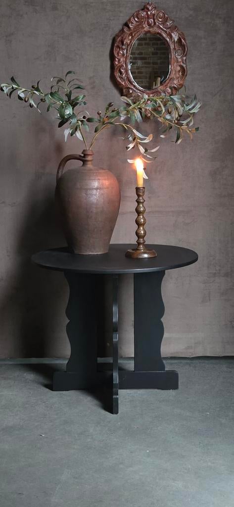 mat zwart rond art deco bijzettafel salontafel wijntafel, Ophalen, Gebruikt, 50 tot 100 cm, Rond