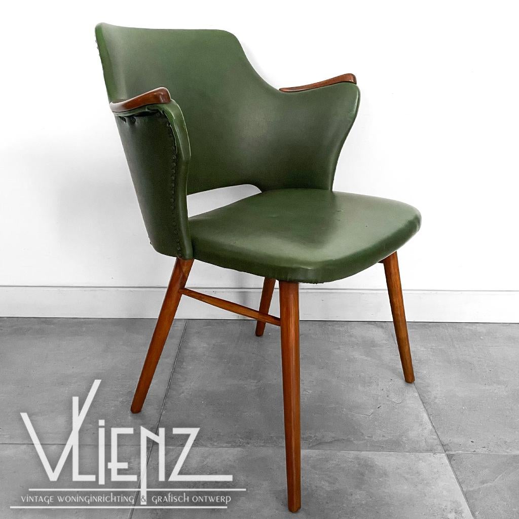 Midcentury, vintage stoel met houten armleuningen groen, Ophalen, Gebruikt, Overige kleuren, -