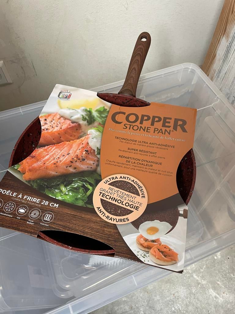 Copper Stone Pan 28cm - Anti-aanbak Koekenpan, Inductieplaat, Ophalen of Verzenden, Koekenpan of Braadpan, Nieuw