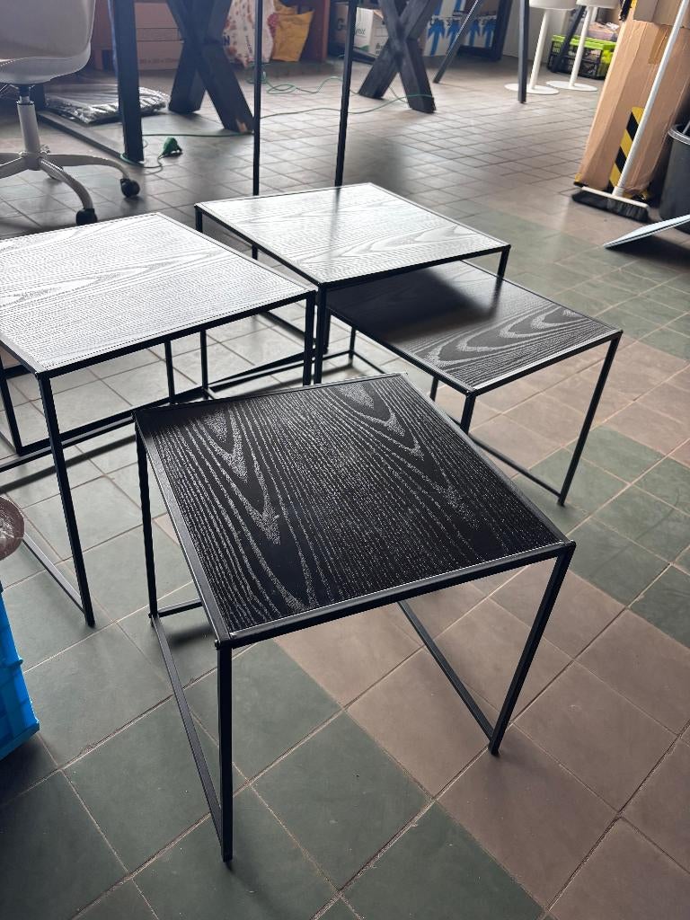 Zwarte bijzettafels en sidetable metaal MDF industrieel, Huis en Inrichting, Tafels | Sidetables, Ophalen, Gebruikt, 50 tot 100 cm