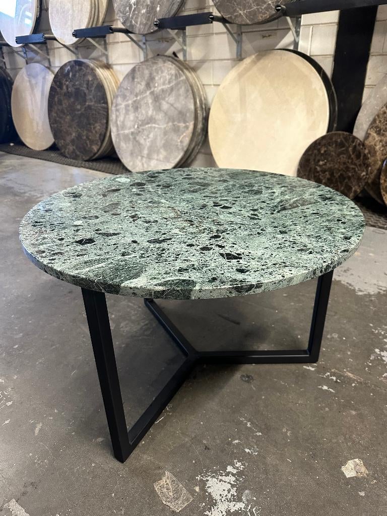 Prachtige groen marmeren salontafel | Diameter 70cm, Ophalen, 50 tot 100 cm, Overige materialen, Rond