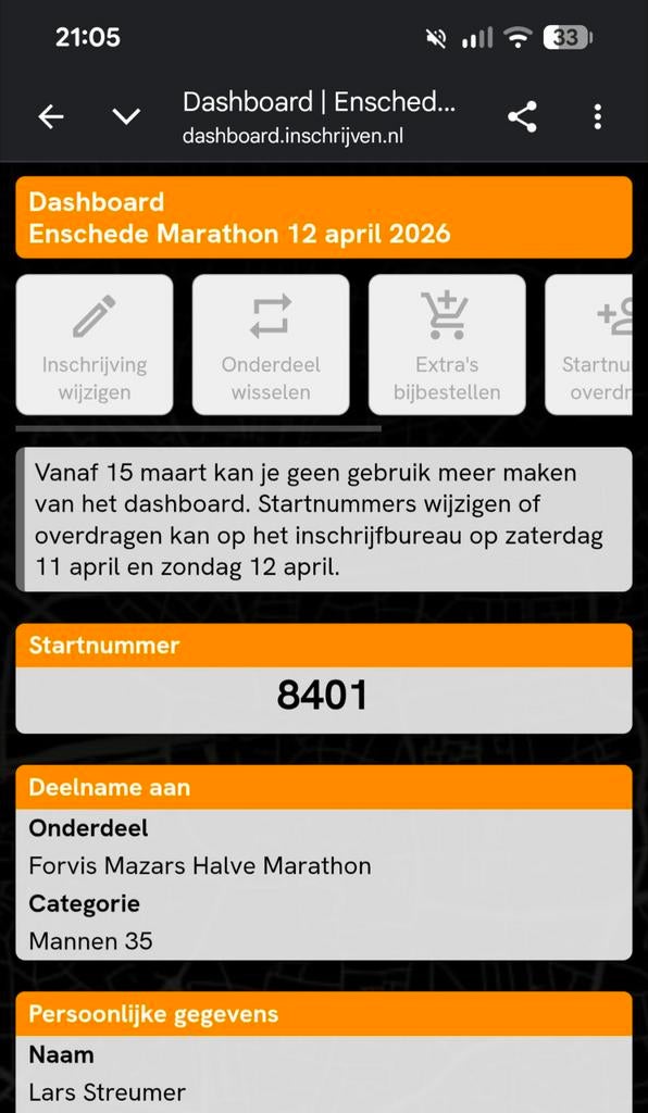 Startbewijs halve marathon Enschede