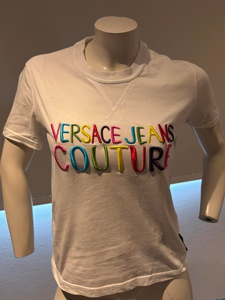 Versace shirt met geborduurde letters maat xs, ., Wit, Ophalen of Verzenden, Zo goed als nieuw