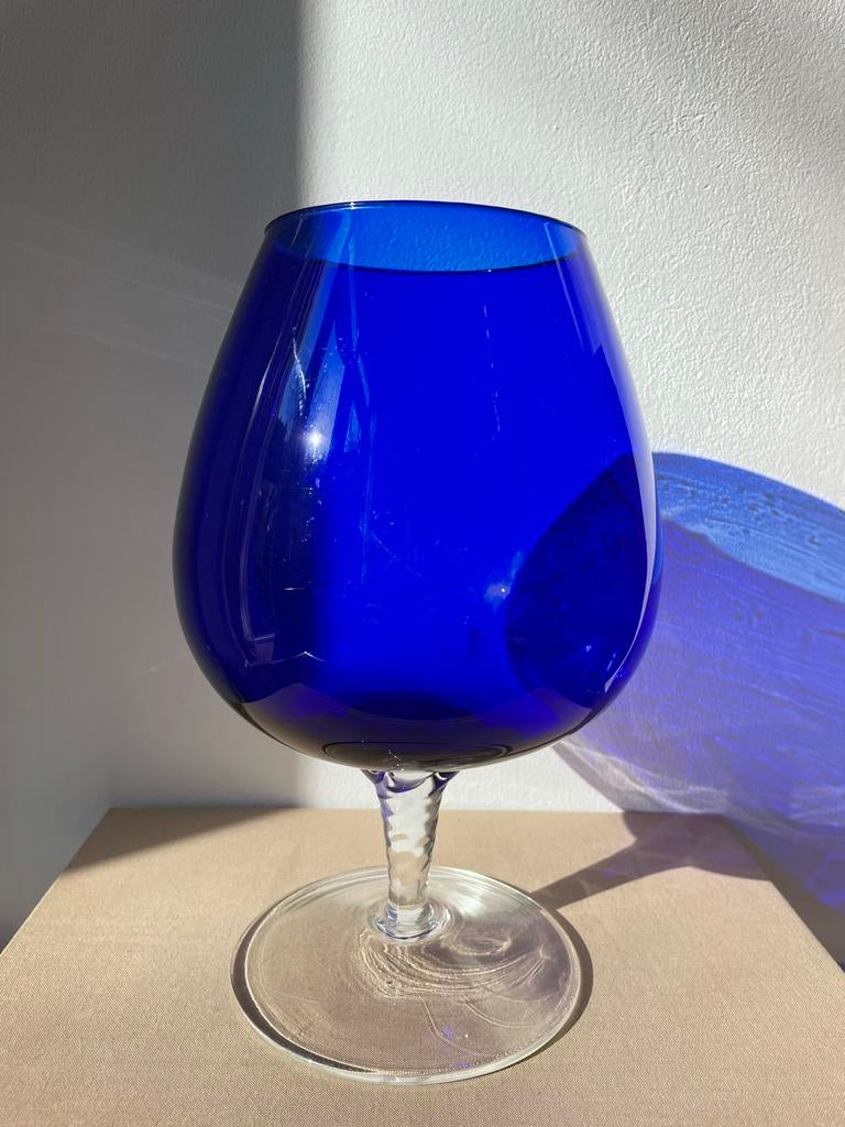 Murano Vaas Blauw Glas op Gedraaide Voet Vintage, Ophalen