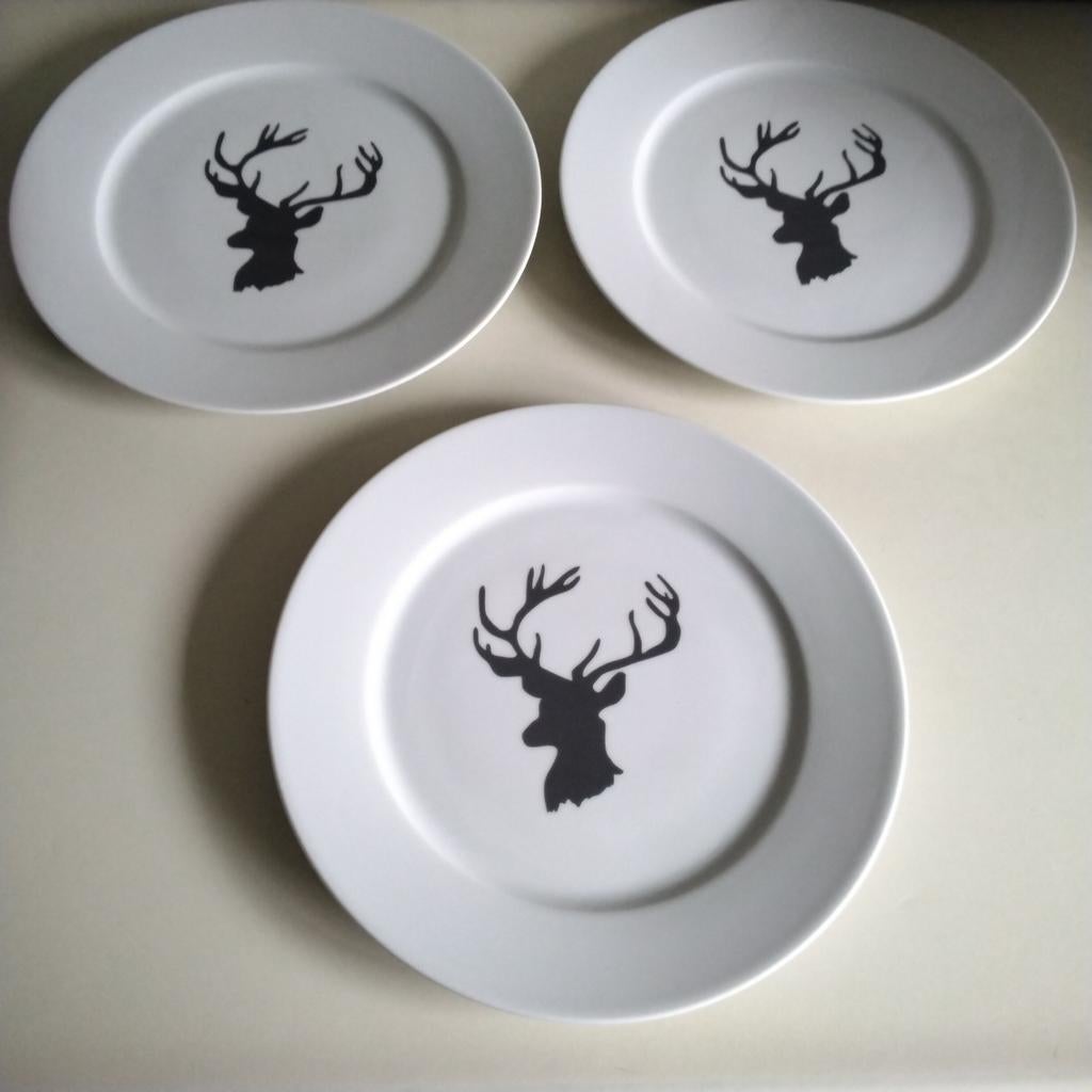 3 borden met silhouet  van hert, Ophalen, Overige stijlen, Bord(en)