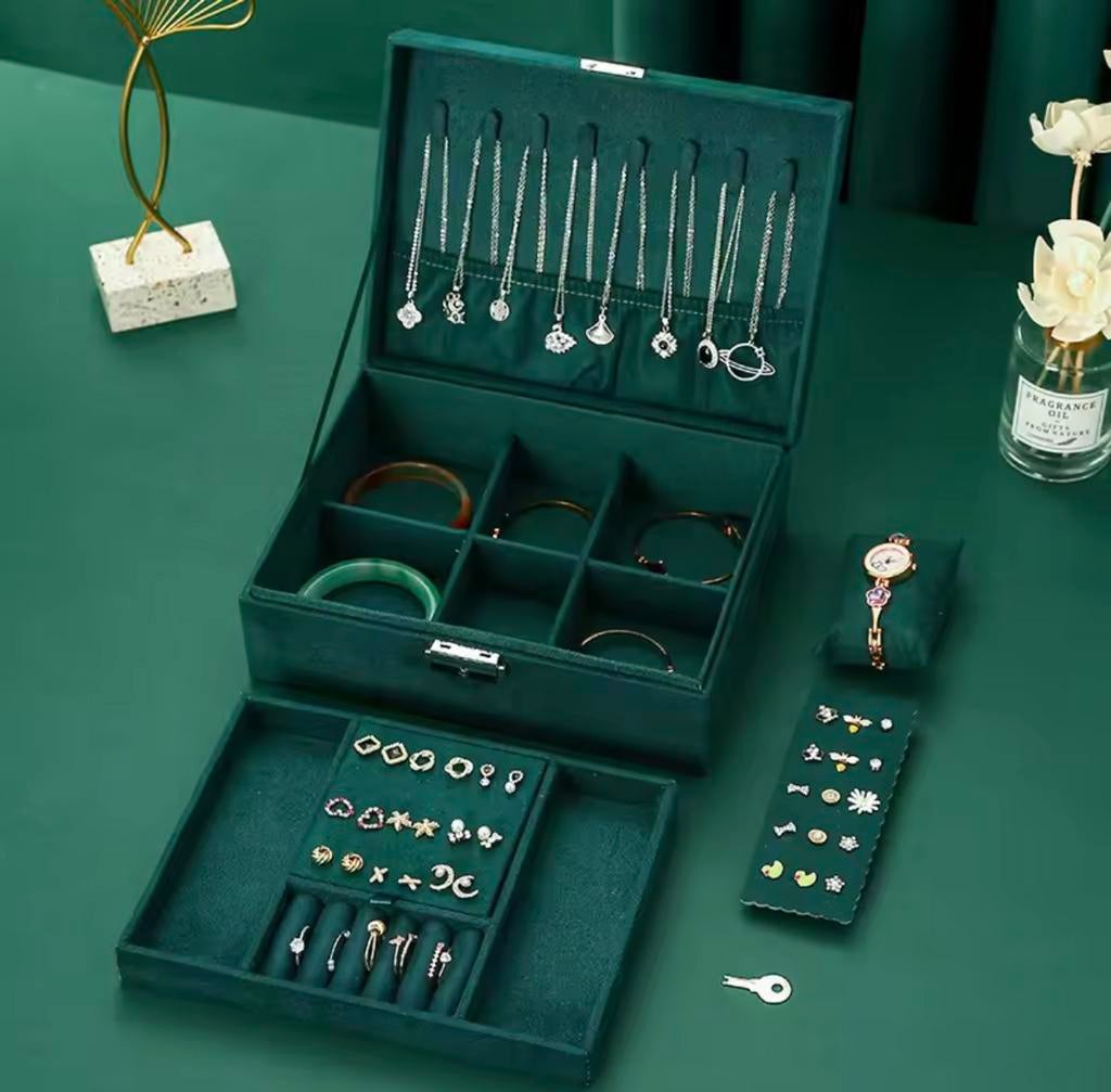 Sieradenkist Tweelaags - Groot Groene Sieradendoosje, Verzenden, Nieuw, Minder dan 50 cm