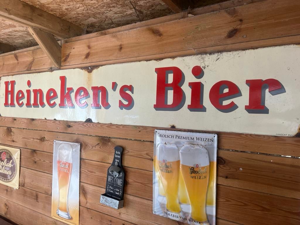 Te koop, zeer zeldzaam Antiek emaille Heineken bord ,, Ophalen, Gebruikt, Reclamebord