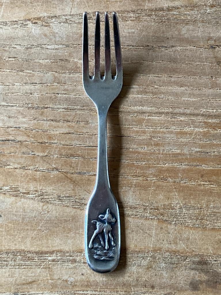 Vintage Lutz & Weiss verzilverd kindervorkje hertje, Ophalen of Verzenden