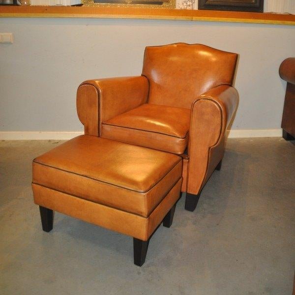 Nieuwe Art Deco schapenleren fauteuil, Nieuw, Ophalen of Verzenden, 50 tot 75 cm, Leer