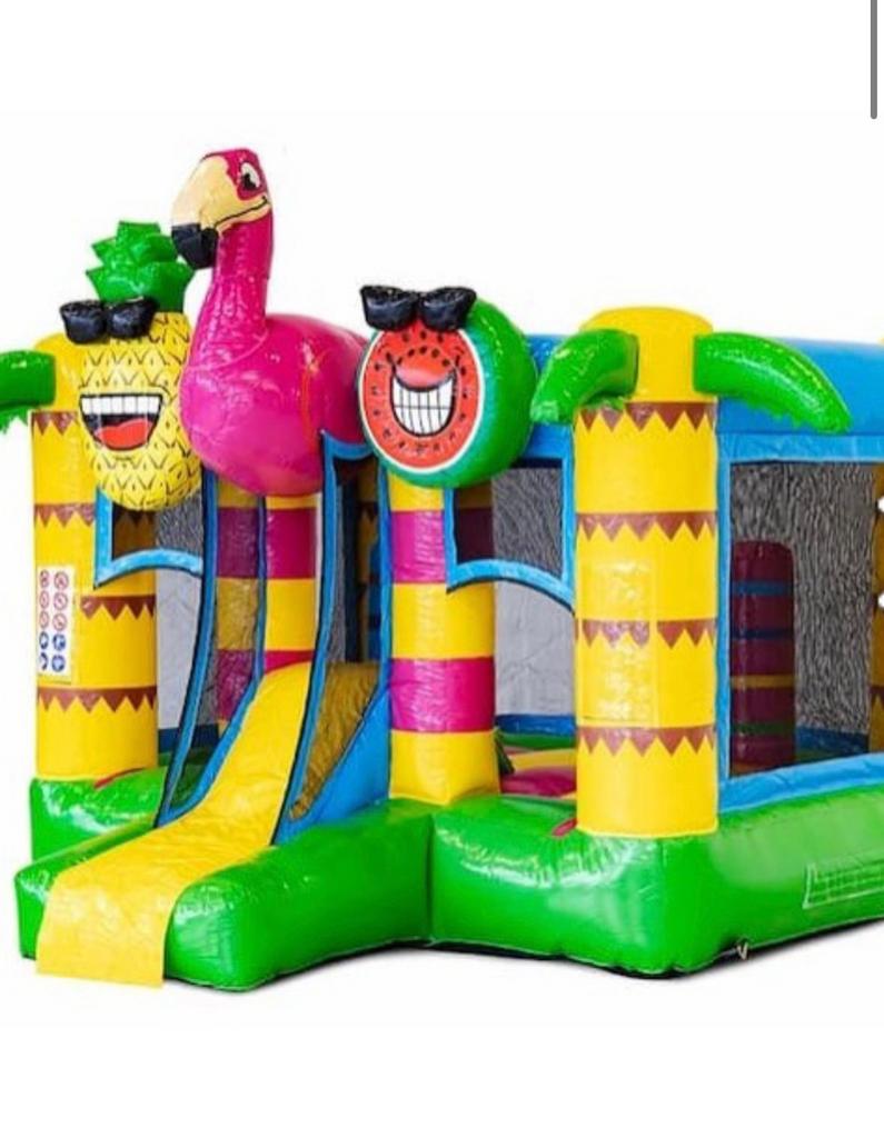 Te Huur : Mini bounce Flamingo     Incl : op / afbouw, Ophalen, Zo goed als nieuw, Overige