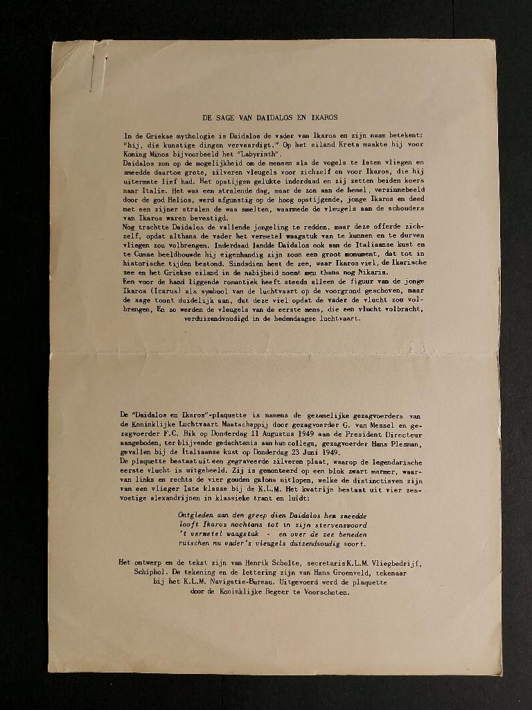 Schrijven “De sage van Daidalos en Ikaros” uit 1949 (K684), Ophalen of Verzenden, Gebruikt, Boek of Tijdschrift