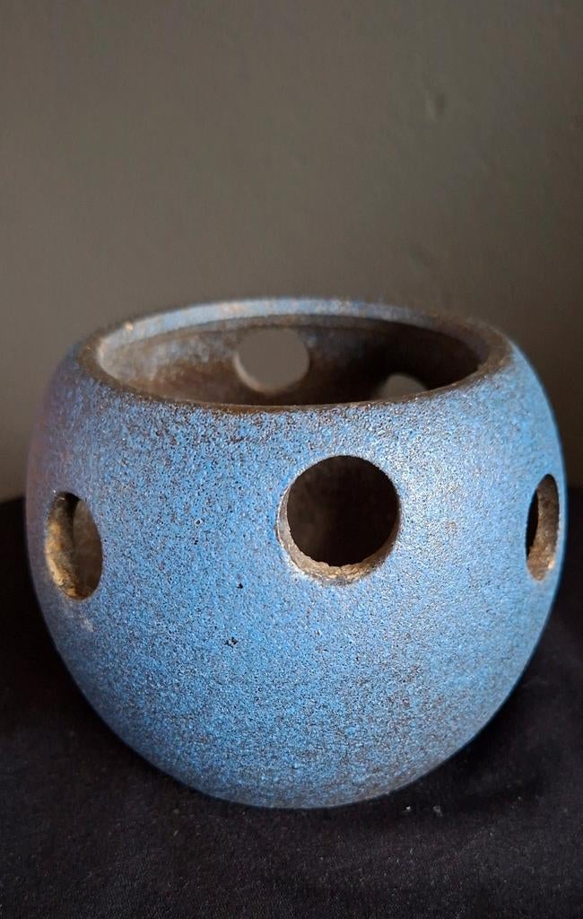 Vintage retro blauwe keramiek bloembollen pot., Antiek en Kunst, Ophalen of Verzenden
