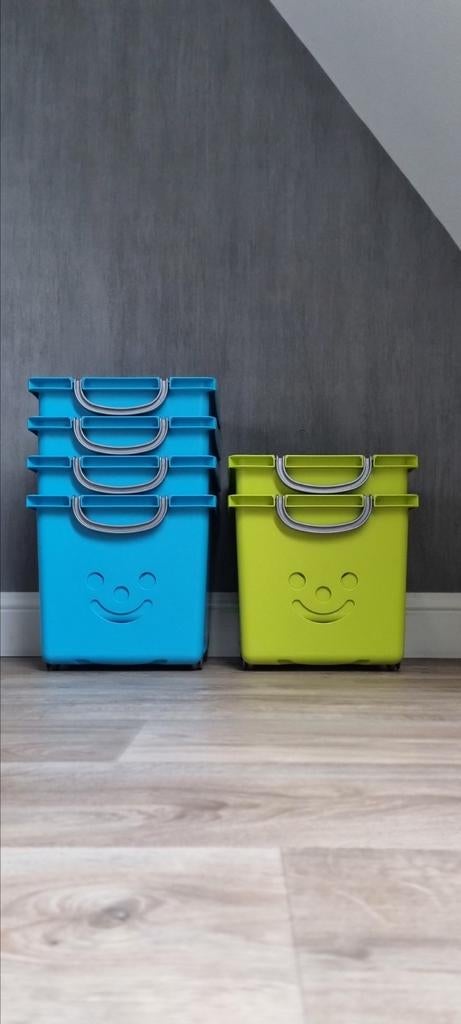 IRIS opbergbox 25L met wieltjes – 6 stuks (groen/blauw), Ophalen, Gebruikt, Overige typen