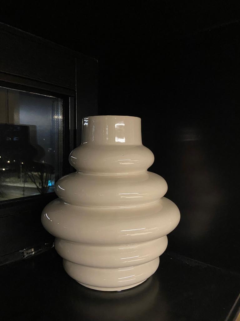 Off-white keramieken vaas - 30xØ25 cm, Ophalen, Wit, Aardewerk of Porselein, Nieuw