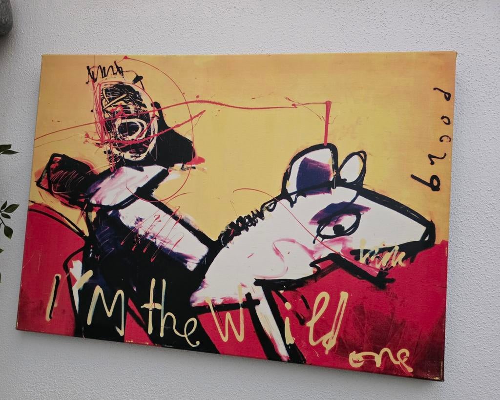 Abstract canvas schilderij Herman Brood 'I'm the wild one', Ophalen of Verzenden