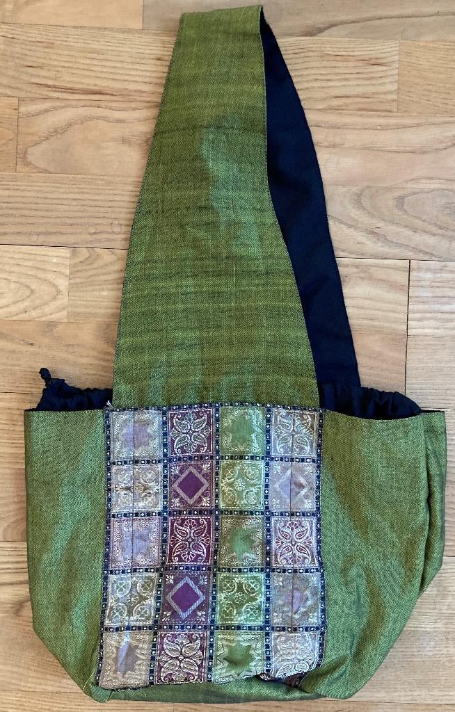 Schoudertas groene stof met geblokt motief aan beide kanten, Ophalen of Verzenden, Zo goed als nieuw, Groen