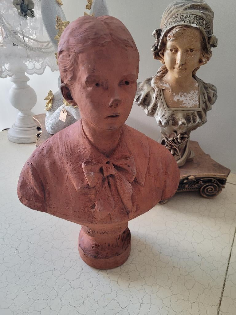 Vintage hand geboetseerde buste jongen, Antiek en Kunst, Ophalen of Verzenden