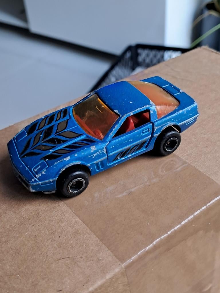Majorette Chevrolet Corvette blauw dikke wielen bespeeld, Ophalen of Verzenden, Gebruikt, Auto