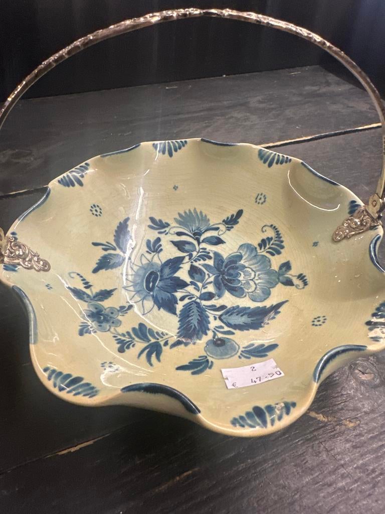 Delfts blauw bonbonschaaltje met zilveren handvat, Antiek en Kunst, Ophalen