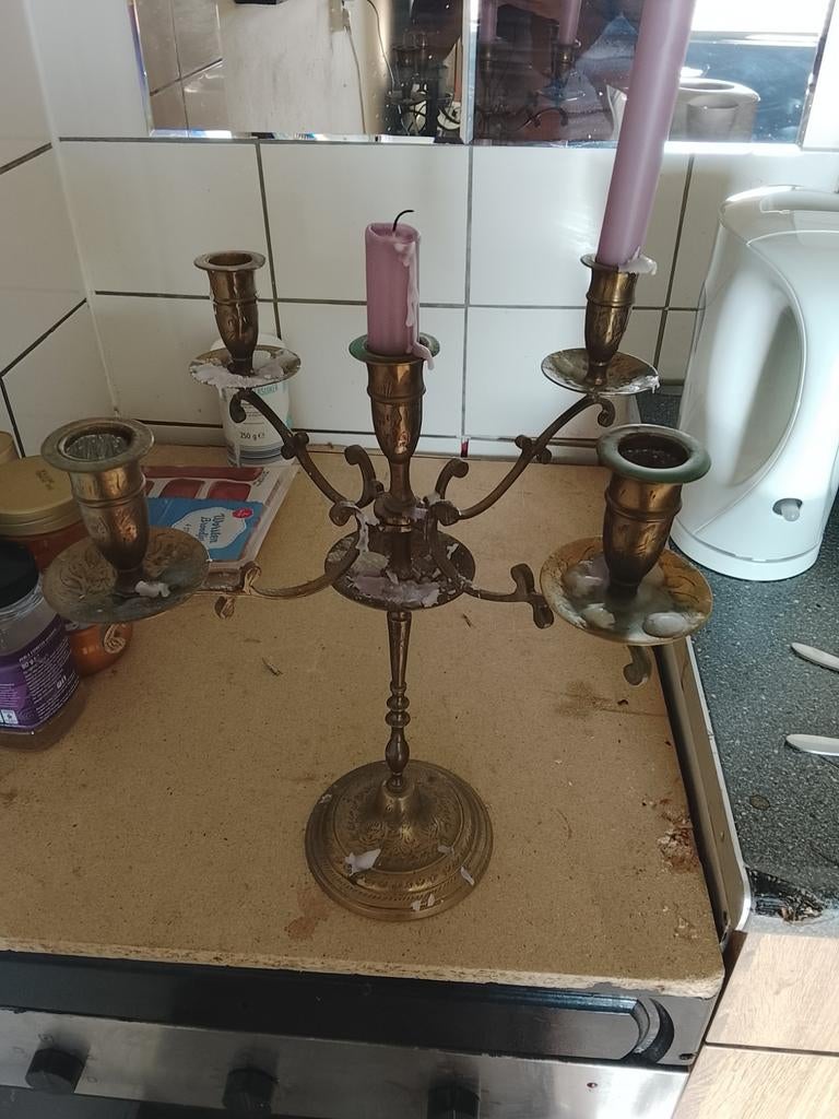 Antieke 5 armige koperen kandelaar nu 15€ doe een leuk bod, Antiek en Kunst, Antiek | Kandelaars, Ophalen of Verzenden