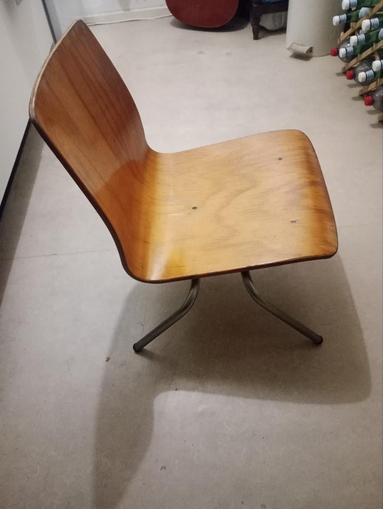 Vintage Lage Stoel CAR Katwijk, Huis en Inrichting, Stoelen, Gebruikt, Eén, Hout, Metaal, Bruin, Ophalen