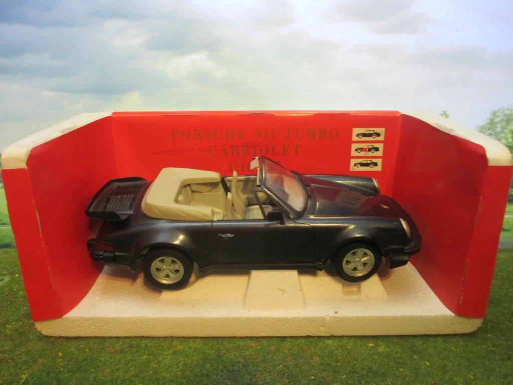 1/16 Porsche 930 911 Cabrio Turbo Polistil Blauw +grijs int., Ophalen of Verzenden, Gebruikt, Overige merken