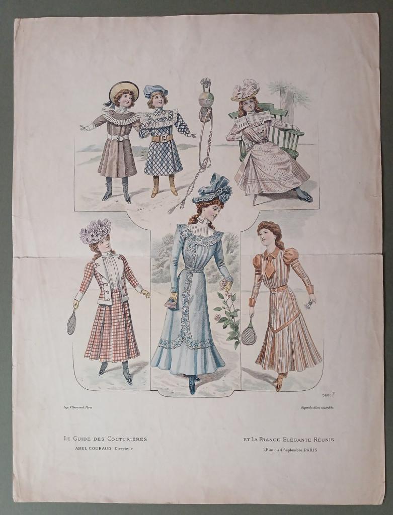 Grote modeprent uit het vroege Belle époque, Gebruikt, Verzenden, Voor 1940, Prent