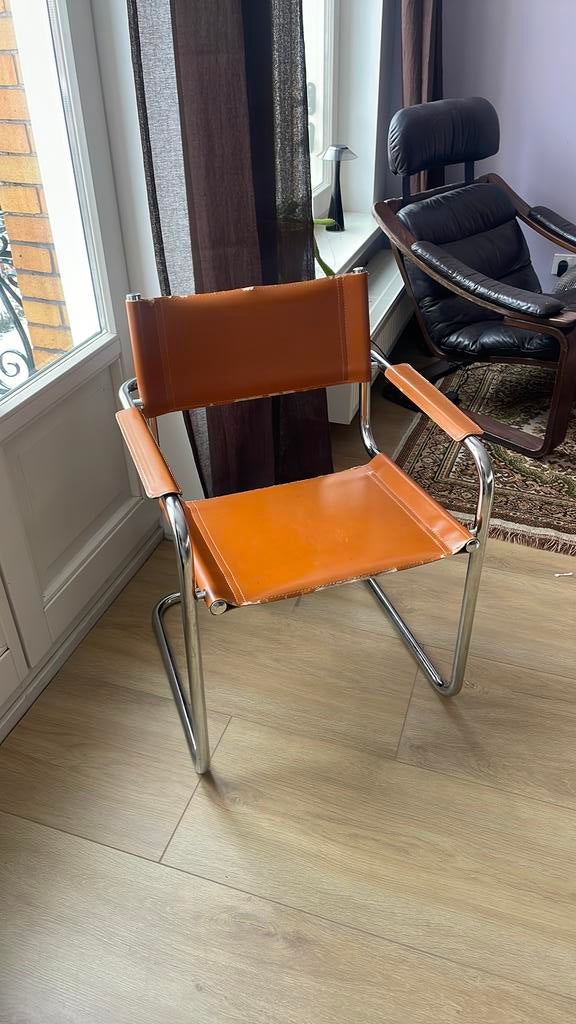 Vintage Italiaanse Bauhaus buisframe stoelen, Ophalen, Gebruikt, Bruin, Vier