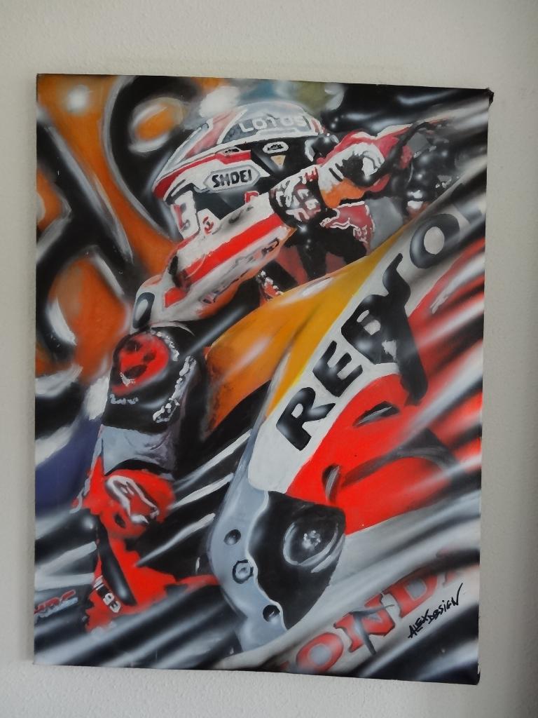 Marc Marquez olieverfschilderij Repsol Honda HRC Alex Design, Ophalen, Zo goed als nieuw, Motoren