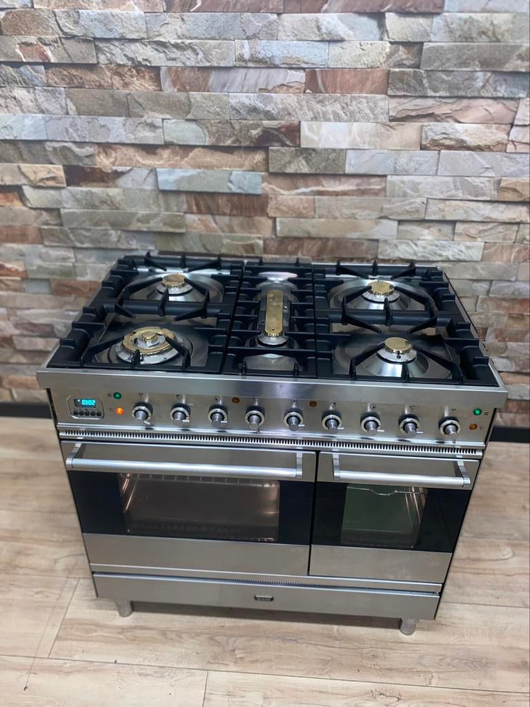 Nette Boretti 5 pits RVS met dubbele oven 90 cm, Witgoed en Apparatuur, Fornuizen, Gebruikt, Vrijstaand, Gas, 5 kookzones of meer