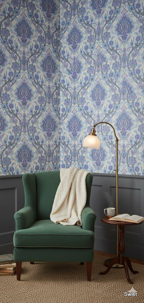 14091 Blauw lila barok bloemenbehang met vintage sfeer swiet, Verzenden, 75 m² of meer, Paars