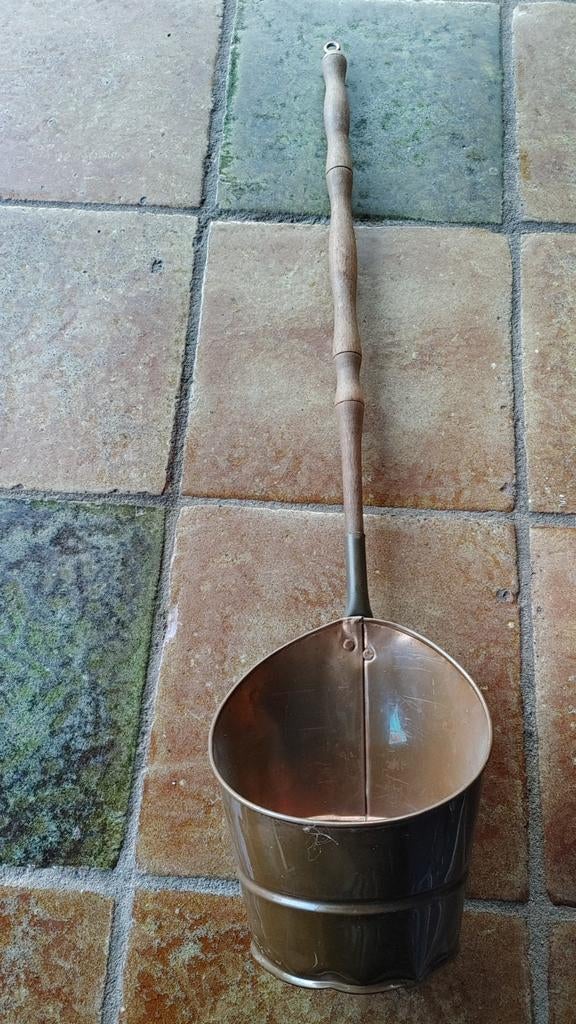 Antieke Koperen Pollepel met Houten Handvat, Ophalen of Verzenden, Koper