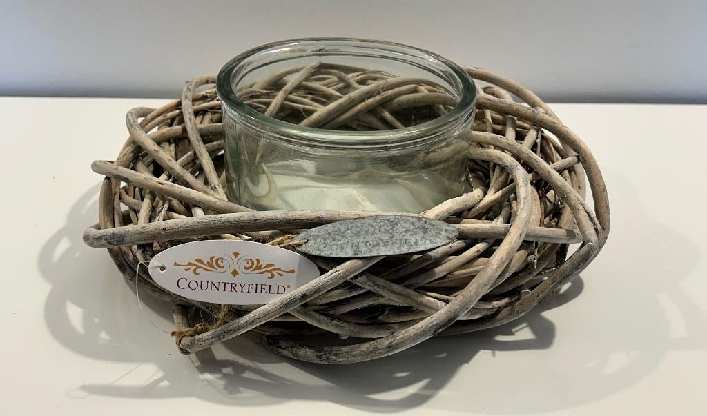 Countryfield rotan kaarshouder, Huis en Inrichting, Woonaccessoires | Kandelaars en Kaarsen, Overige materialen, Beige, Nieuw