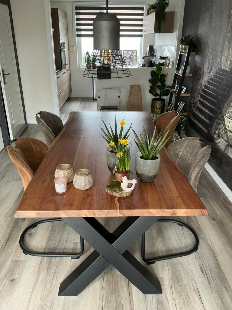 Eettafel met 4 stoelen, 200 cm of meer, Zo goed als nieuw, Vier personen, Rechthoekig