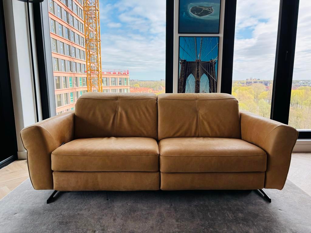 Bank ROM1961 BB200 cognac leer, Ophalen, Gebruikt, Tweepersoons, Rechte bank