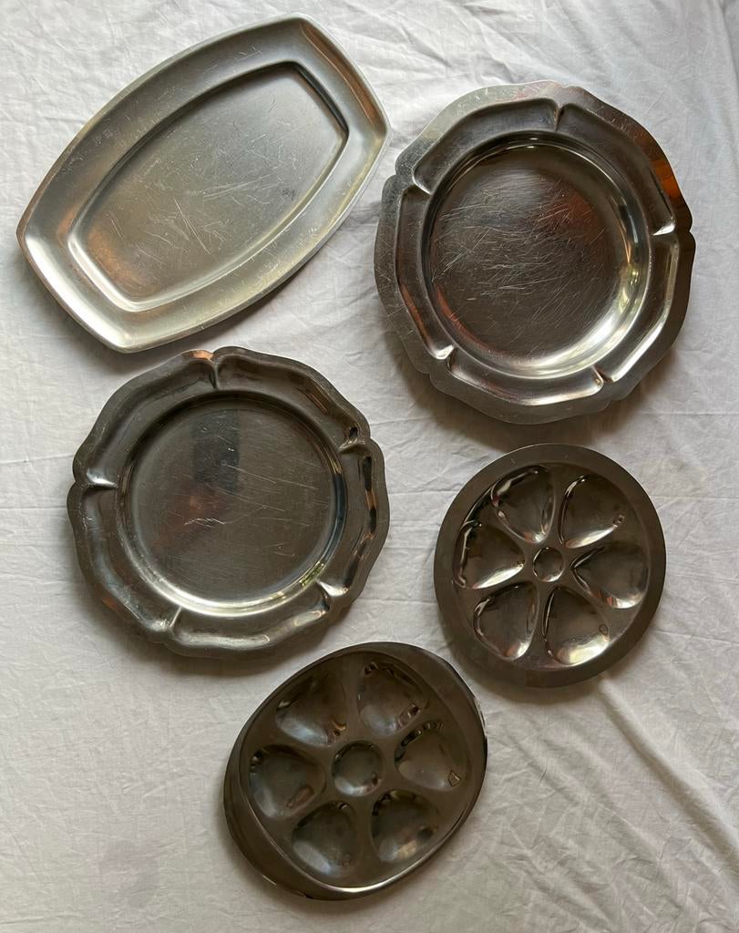 Diverse Franse vintage RVS schalen / inox serveerschalen, Ophalen, Overige materialen, Overige stijlen, Schaal of Schalen